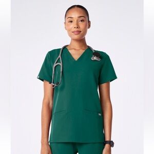 Figs Women's Scrub Set in Hunter Green - V-Neck Top & Straight Leg Pants
